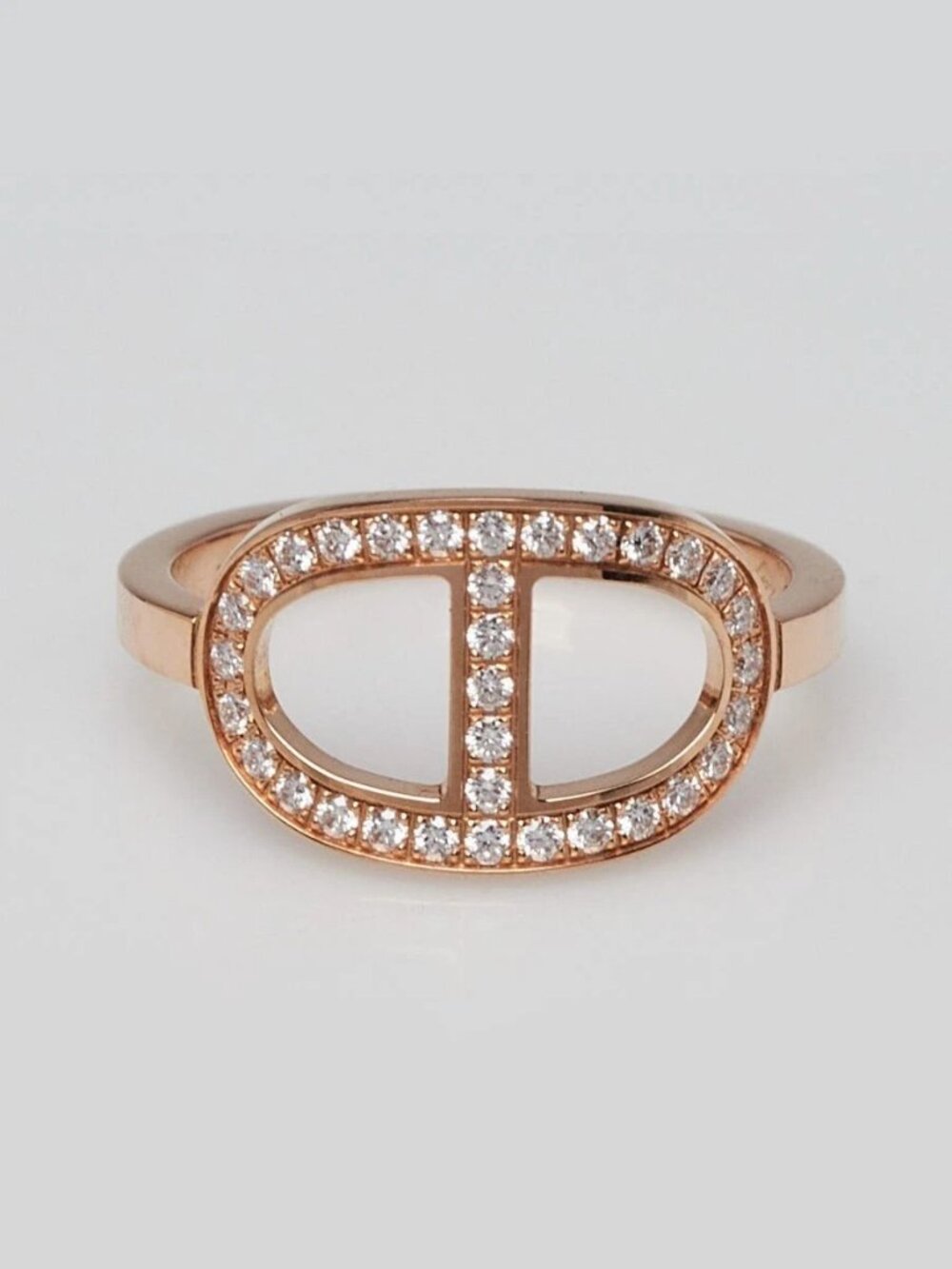 Hermes 18k Rose Gold and Diamond Chaine d'Ancre Contour Medium Model Ring